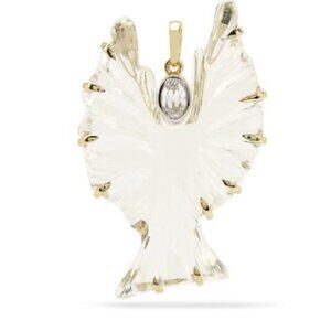ANGEL WINGS CRYSTAL QUARTZ & WHITE ZIRCON 9K GOLD PENDANT ATGW 28.80cts